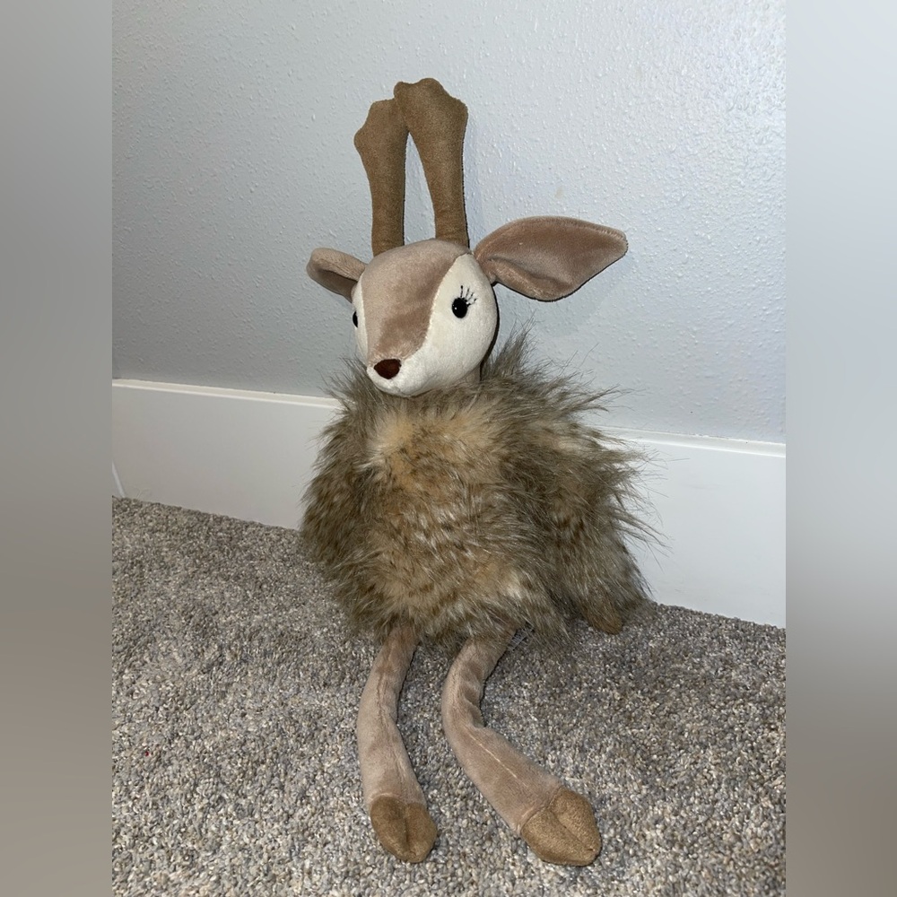 Big Jellycat Roxie Reindeer Feathery Plush Woodland Brown Cream Tan Feathers